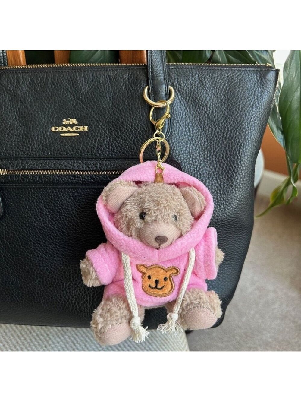 TEDDY BEAR HOODIE Bag Charm Taupe and Pink 🧸 - Picture 1 of 5
